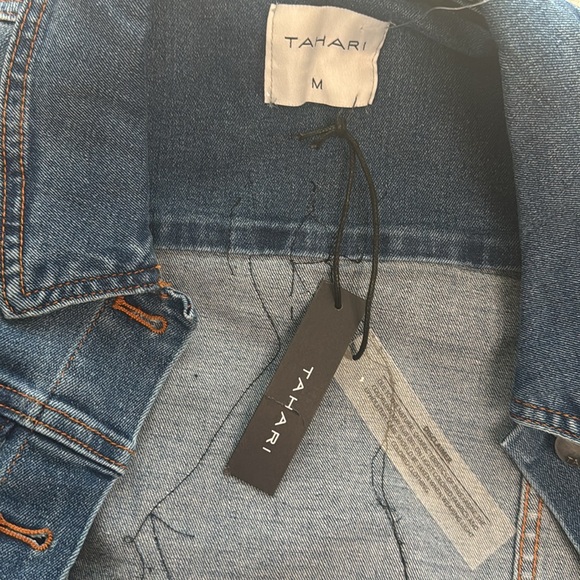 Tahari Blue and Green Jean Jacket with Peacock Design - Picture 4 of 10